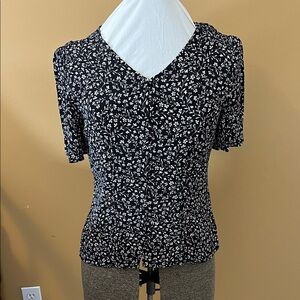 Talbots Black and White Floral Blouse
